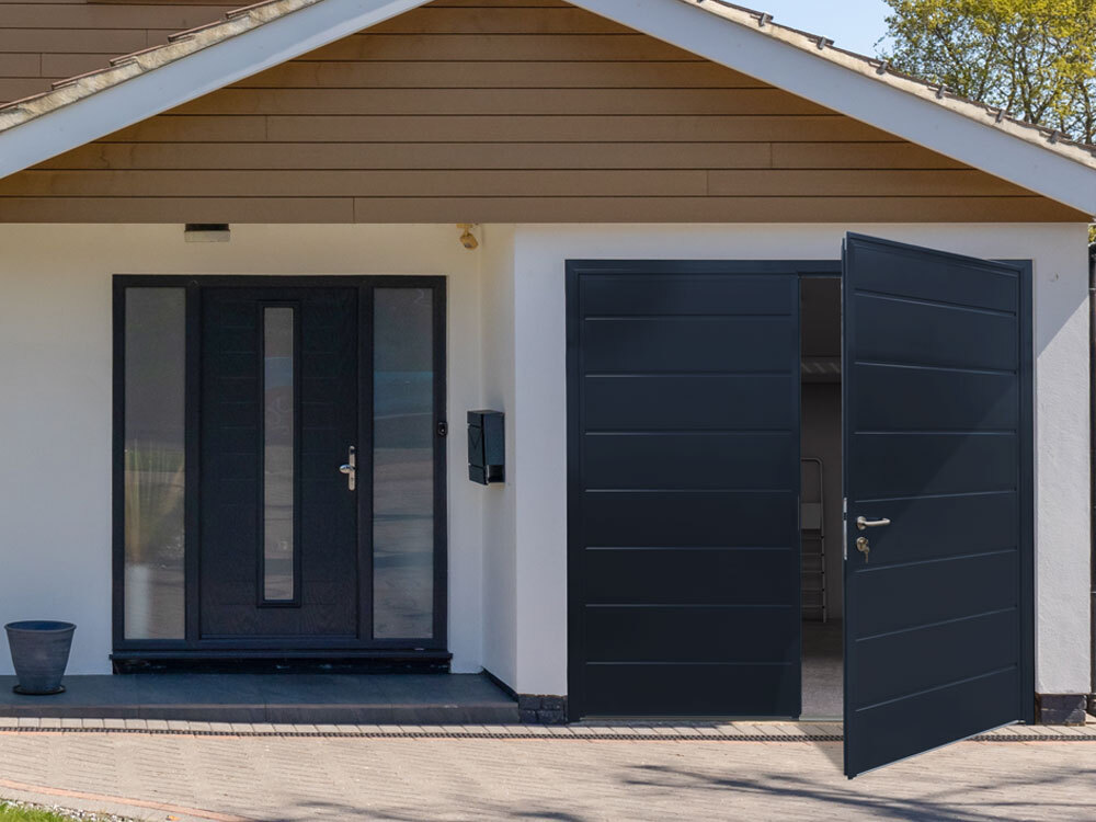 CarTeck Insulated Centre Ribbed Side Hinged Garage Door - Smooth Anthracite